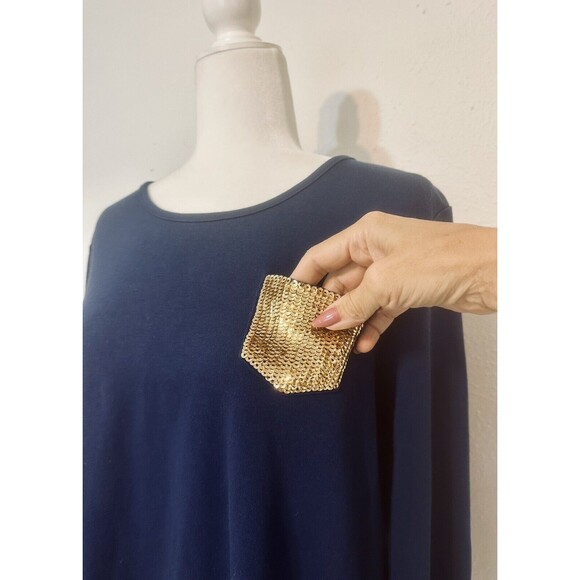 Quacker Factory Women Size L Blue Long Sleeve Sequined Front Pocket - Picture 4 of 11